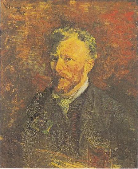Vincent Van Gogh Self portrait with Pipe and Glass